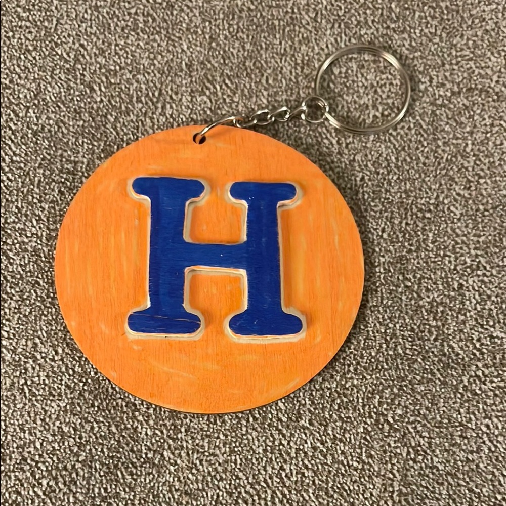 Vibrant Orange Keychain with Blue Initial